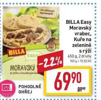 Billa Billa easy moravský vrabec, kuře na zelenině s rýží 450g nabídka