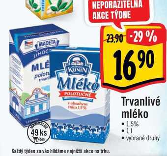 Albert Trvanlivé mléko  1 l nabídka