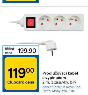 Tesco Prodlužovací kabel s vypínačem 2 m. 3 zásuvky nabídka