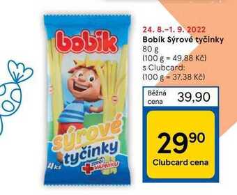 Tesco Bobík sýrové tyčinky 80 g nabídka