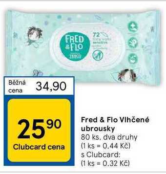Tesco Fred & flo vlhčené ubrousky 80 ks nabídka