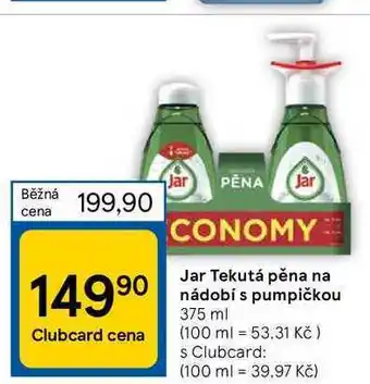 Tesco Jar tekutá pěna na nádobí s pumpičkou 375 ml nabídka