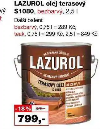 Barvy a laky drogerie Vý t lazurol olej terasový s1080, bezbarvý, 2,5l nabídka