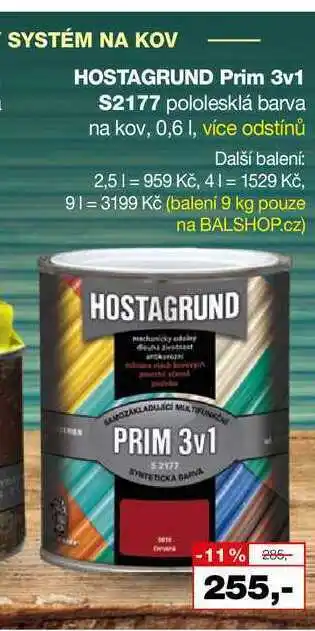 Barvy a laky drogerie Systém na kov hostagrund prim 3v1 s2177 pololesklá barva na kov, 0,6 l nabídka