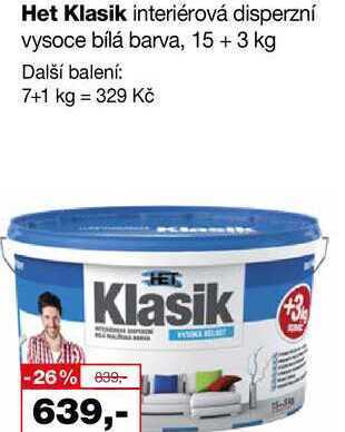 Barvy a laky drogerie Het klasik interiérová disperzní vysoce bílá barva, 15 + 3 kg nabídka