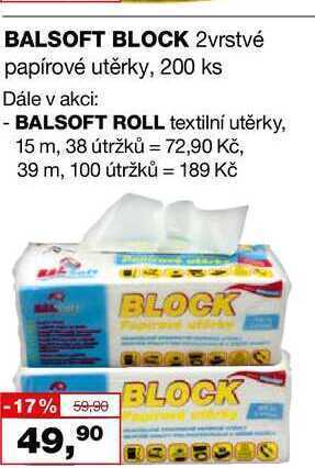 Barvy a laky drogerie Balsoft block 2vrstvé papírové utěrky, 200 ks nabídka