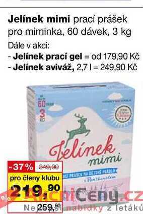 Barvy a laky drogerie Jelínek mimi prací prášek pro miminka, 60 dávek, 3 kg nabídka