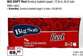 Barvy a laky drogerie Big soft red 3vrstvý toaletní papír, 17,6 m, 8+2 role nabídka