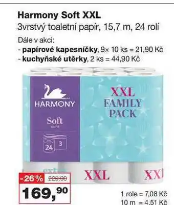 Ráj drogerie Harmony soft xxl 3vrstvý toaletní papír, 15,7 m, 24 rolí dále v akci: - papírové kapesníčky, 9x 10 ks = 21,90 kč - kuchyňské nabídka