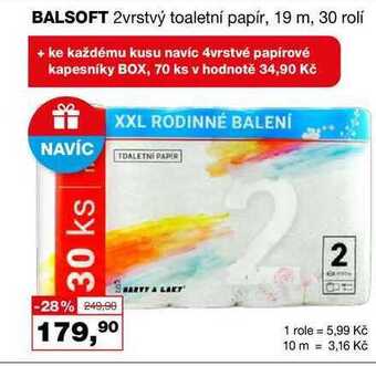 Barvy a laky drogerie Balsoft 2vrstvý toaletní papír, 19 m, 30 rolí nabídka