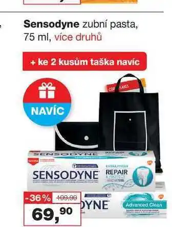 Ráj drogerie Sensodyne zubní pasta, 75 ml, více druhů + ke 2 kusům taška navíc nabídka