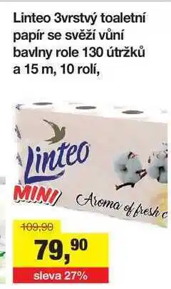 Linteo 3vrstvý toaletní papír se svěží vůní bavlny role 130 útržků a 15 m, 10 rolí