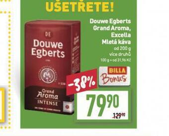 Billa Douwe egberts grand aroma, excella mletá káva nabídka