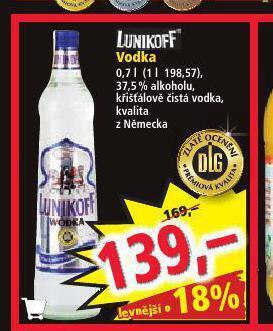 Norma Lunikoff vodka nabídka