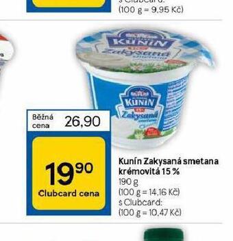 Tesco Kunín zakysaná smetana krémovitá 15% nabídka