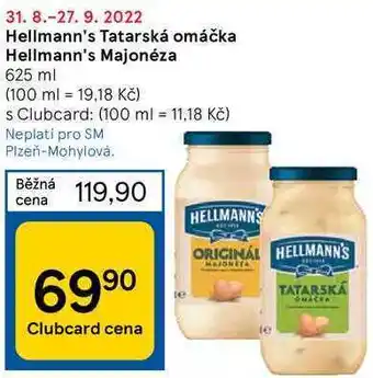 Tesco Hellmann's majonéza 625 ml, tatarská omáčka nabídka