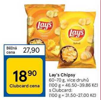 Tesco Lay's chipsy 60-70 g nabídka