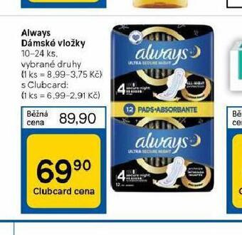 Tesco Always dámské vložky nabídka