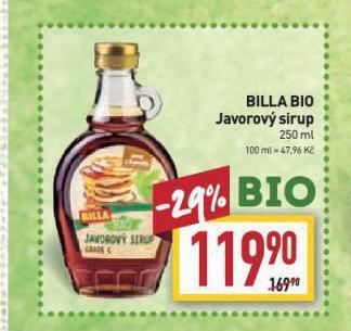 Billa Bio javorový sirup nabídka