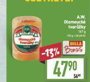 Billa Olomoucké tvarůžky nabídka