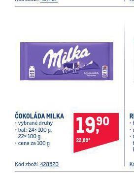 Makro Čokoláda milka nabídka