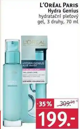 Rossmann L'oréal paris hydra genius hydratační pleťový gel, 70 ml nabídka