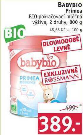 Rossmann Babybio primea bio pokračovací mléčná výživa, 800 g nabídka