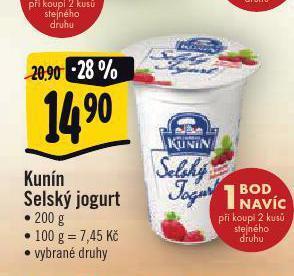 Albert Kunín selský jogurt nabídka