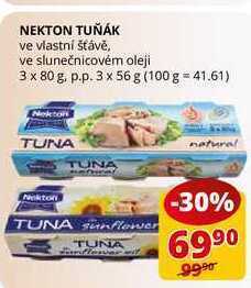 Nekton tuňák ve vlastní šťávě, ve slunečnicovém oleji 3 x 80 g
