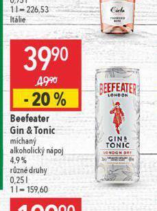 Globus Beefeater gin & tonic nabídka