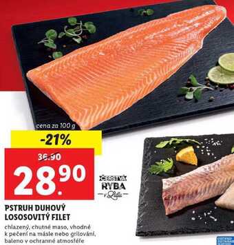 Lidl Pstruh duhový lososovitý filet, cena za 100 g nabídka