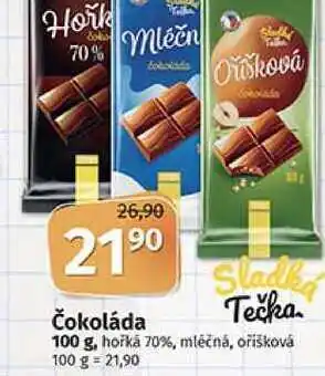 Coop Sladká tečka čokoláda 100 g, hořká 70%, mléčná, oříšková nabídka