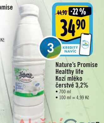 Albert Nature's promise healthy life kozí mléko čerstvé 3,2% • 700 ml nabídka