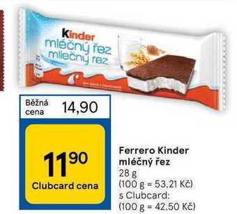 Tesco Ferrero kinder mléčný řez 28 g nabídka