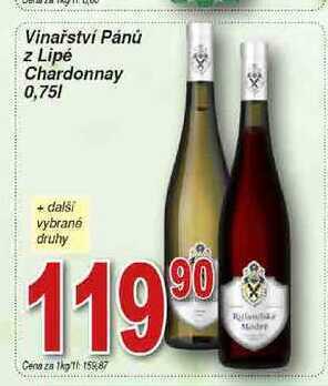 Hruška Vinařství pánů z lipé chardonnay 0,75l nabídka
