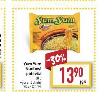 Billa Yum yum nudlová polévka nabídka