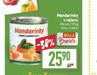 Billa Mandarinky v nálevu nabídka