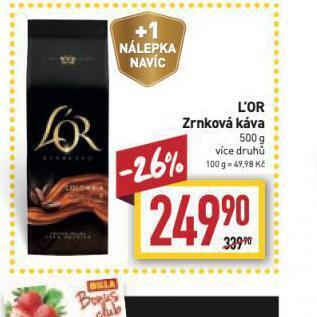 Billa L´or zrnková káva nabídka