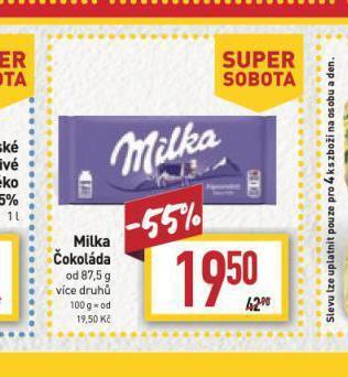 Billa Milka čokoláda nabídka