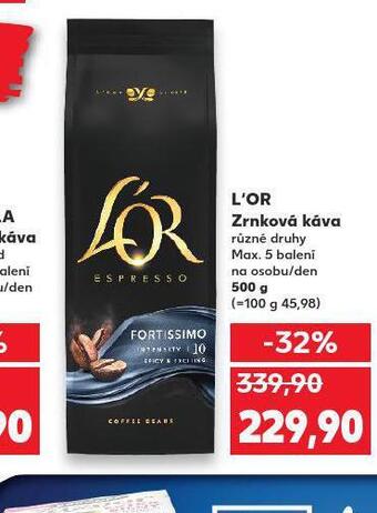 Kaufland L´or zrnková káva nabídka