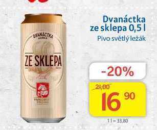 Kubík potraviny Pardubický pivovar dvanáctka ze sklepa pivo světlý ležák plech 0,5l nabídka