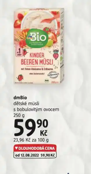 dm drogerie Dmbio dětské müsli bobulovoé ovoce nabídka
