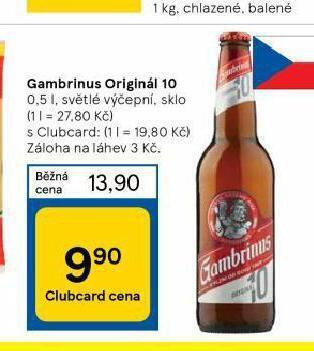 Tesco Pivo gambrinus originál 10 nabídka