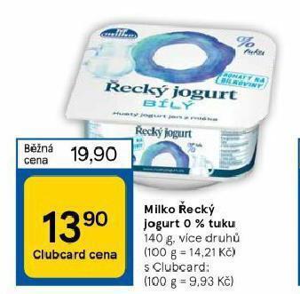 Tesco Milko řecký jogurt 0% tuku nabídka