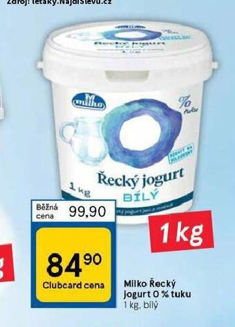 Tesco Milko řecký jogurt 0% tuku nabídka