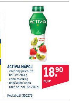 Makro Activia nápoj nabídka