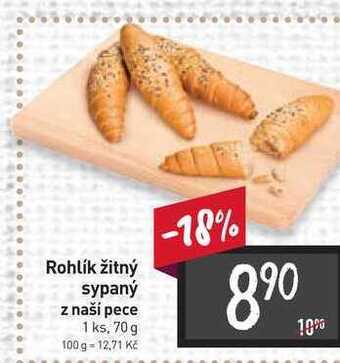 Billa Rohlík žitný sypaný z naší pece 1 ks, 70 g nabídka