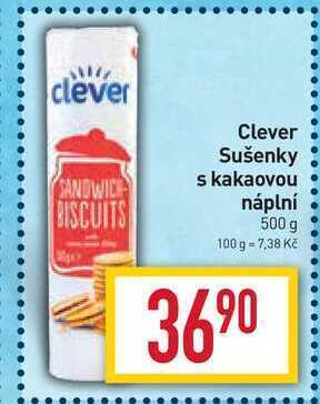 Billa Clever sušenky s kakaovou náplní 500 g nabídka