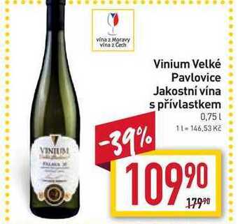 Billa Vinium velké pavlovice jakostní vína s přívlastkem 0,75l nabídka