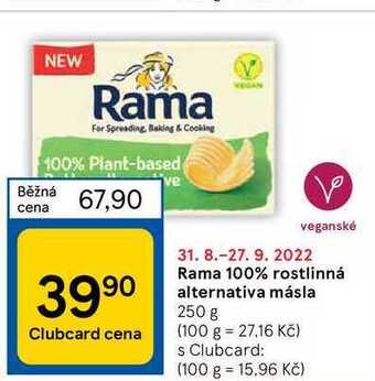 Tesco Rama 100% rostlinná alternativa másla 250 g nabídka